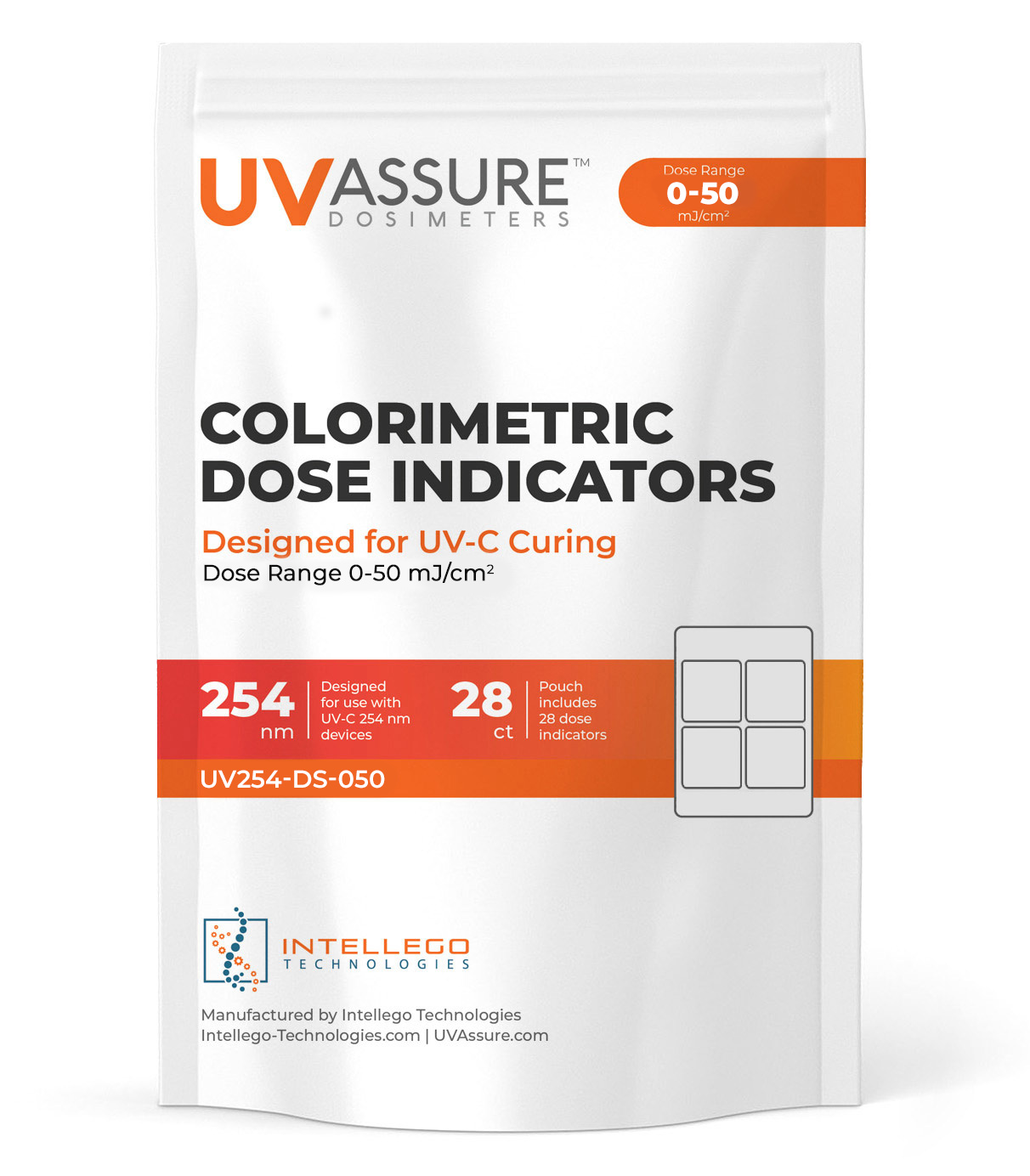 UV Assure 0-50 mJ dosimeter stickers indicators